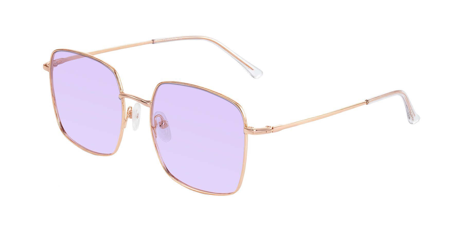 Angle of Billie in Rose Gold with Light Purple Tinted Lenses