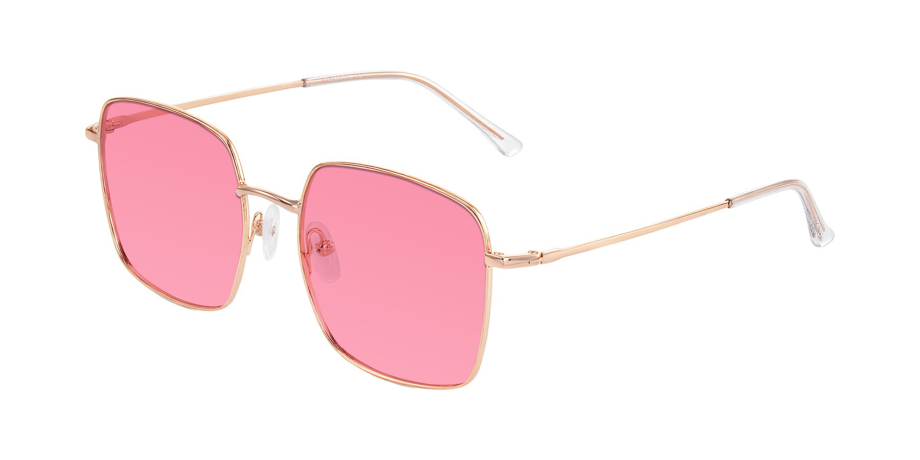 Angle of Billie in Rose Gold with Pink Tinted Lenses