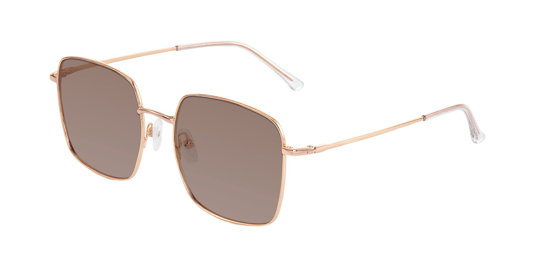 Angle of Billie in Rose Gold with Medium Brown Tinted Lenses