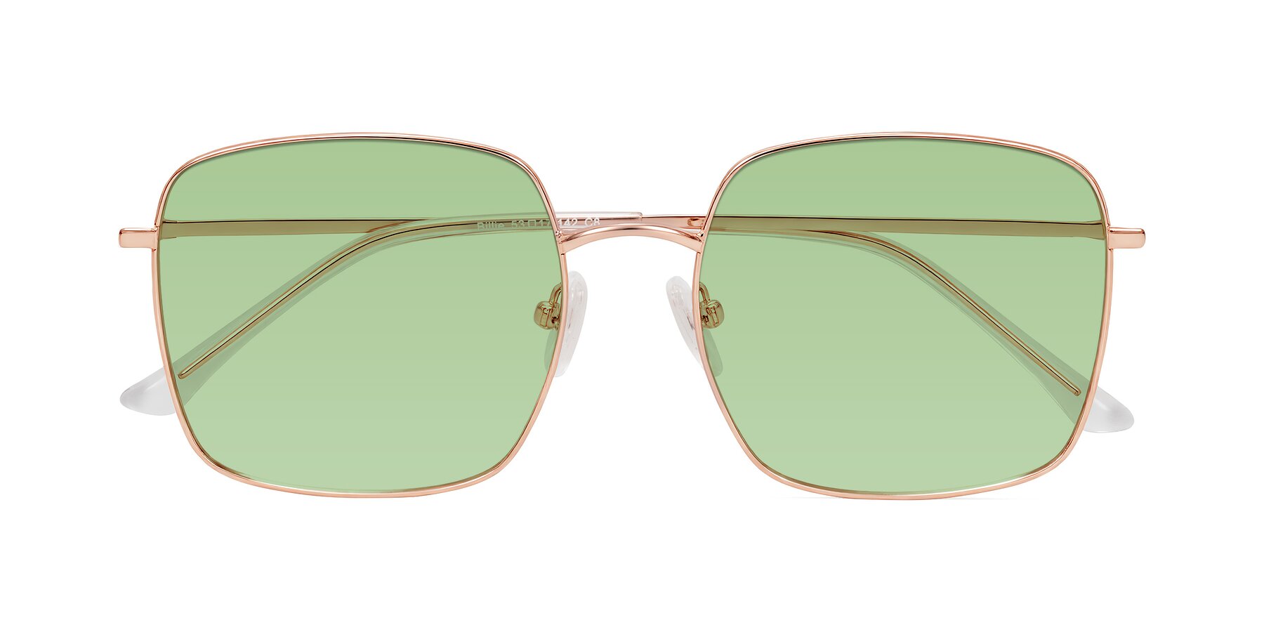 Folded Front of Billie in Rose Gold with Medium Green Tinted Lenses