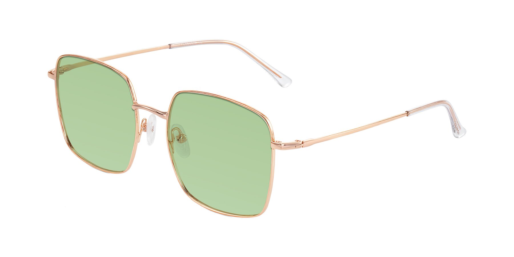Angle of Billie in Rose Gold with Medium Green Tinted Lenses