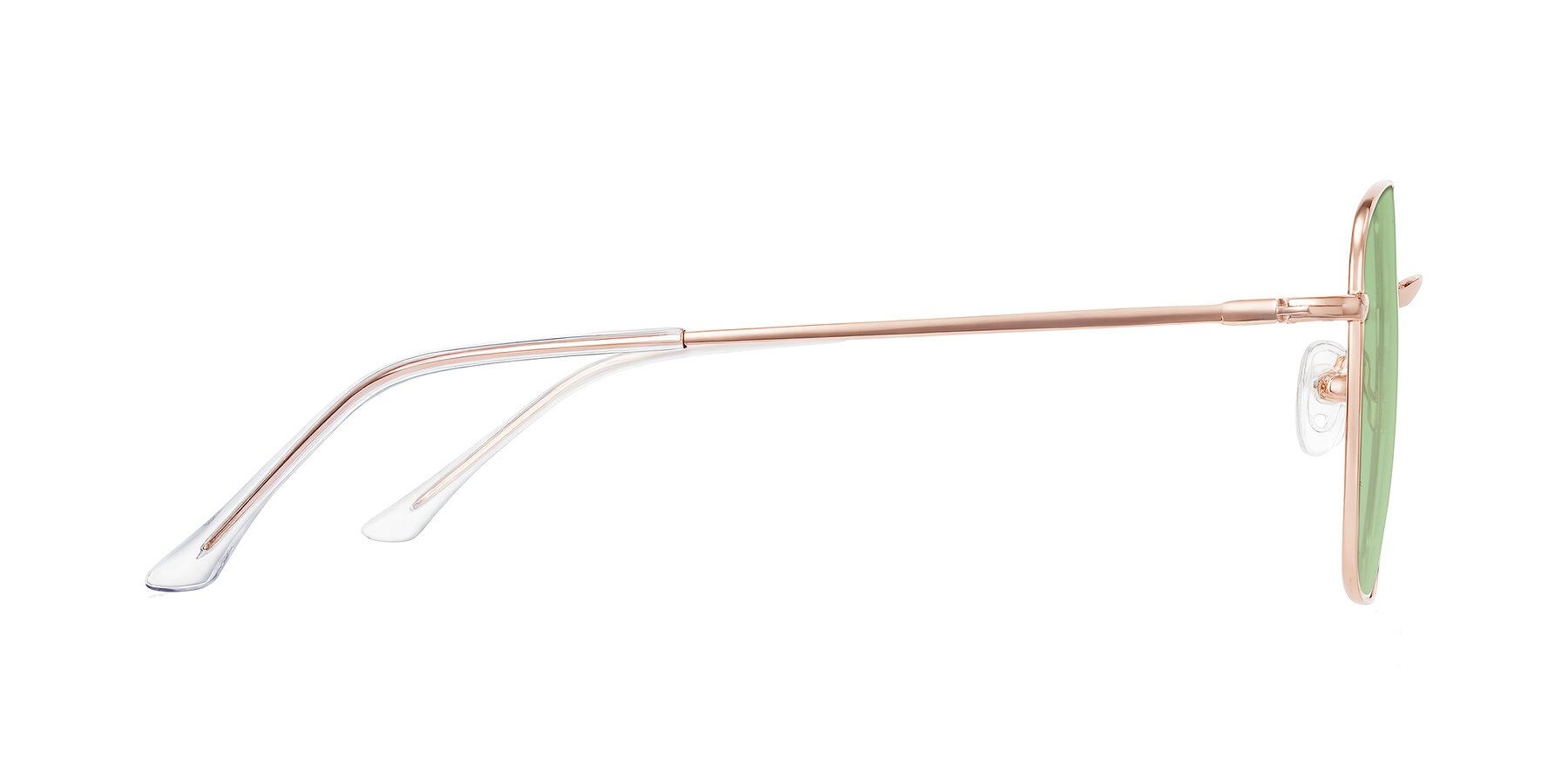 Side of Billie in Rose Gold with Medium Green Tinted Lenses