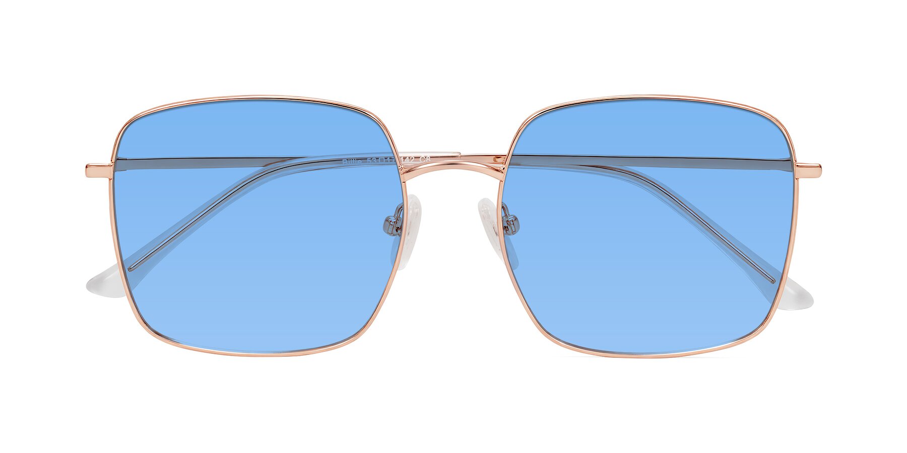 Folded Front of Billie in Rose Gold with Medium Blue Tinted Lenses
