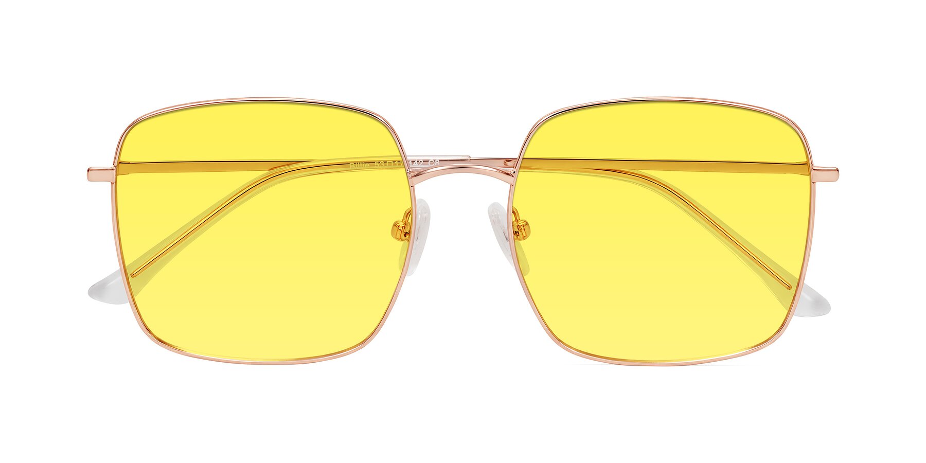 Folded Front of Billie in Rose Gold with Medium Yellow Tinted Lenses