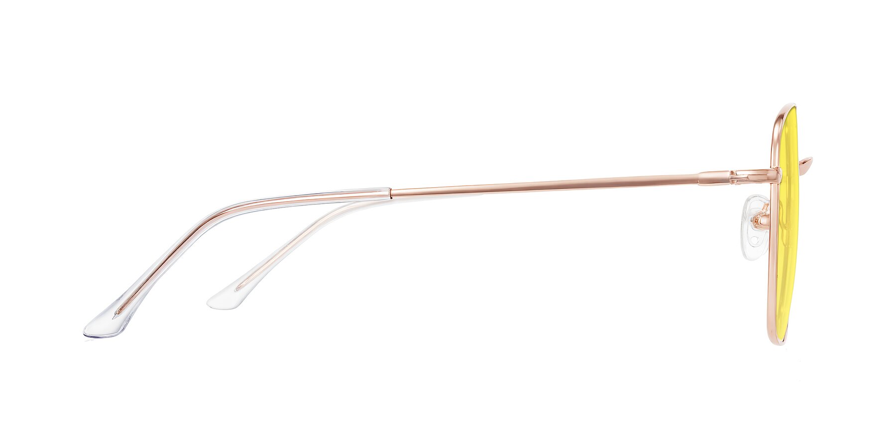 Side of Billie in Rose Gold with Medium Yellow Tinted Lenses