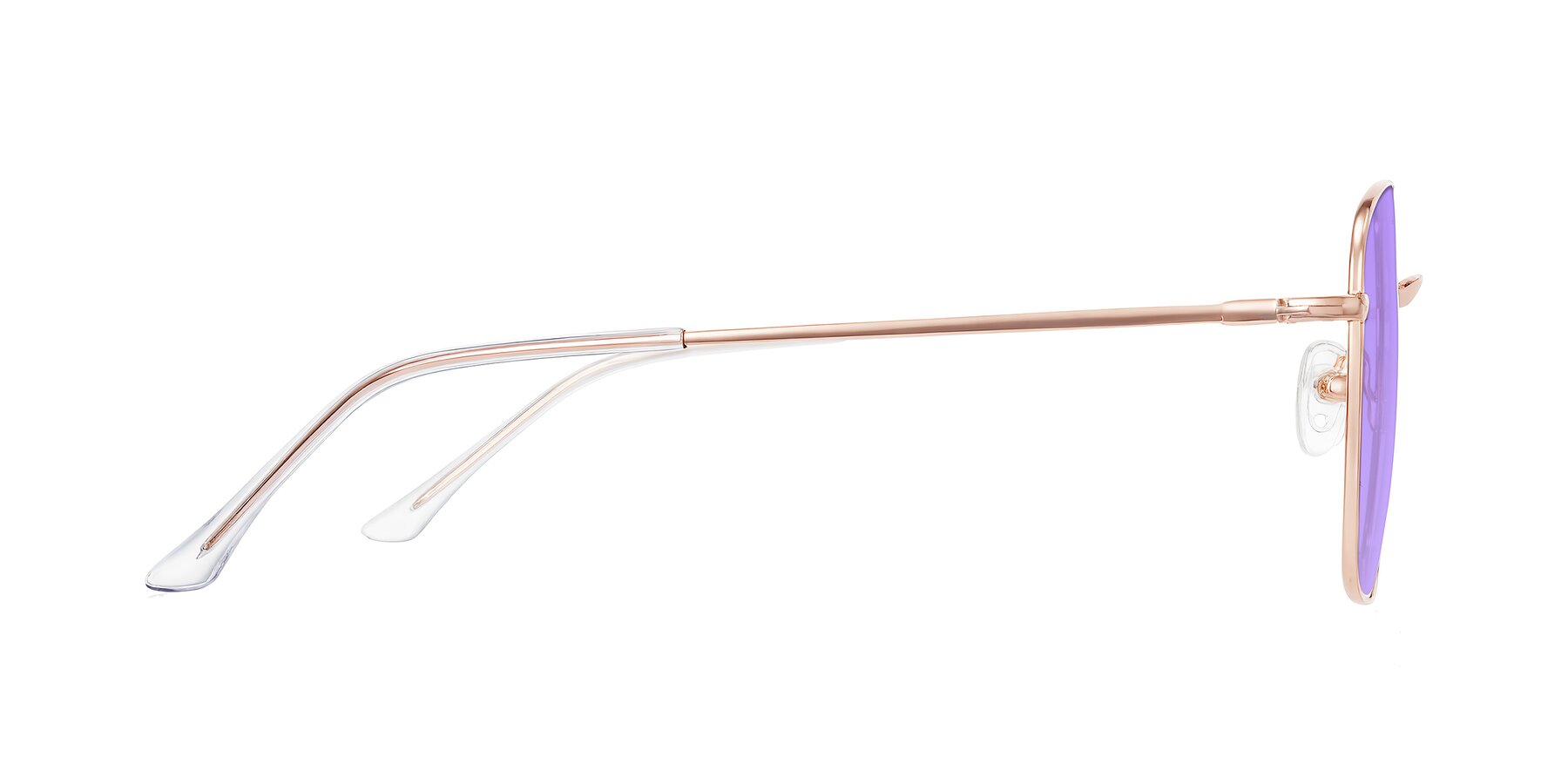 Side of Billie in Rose Gold with Medium Purple Tinted Lenses