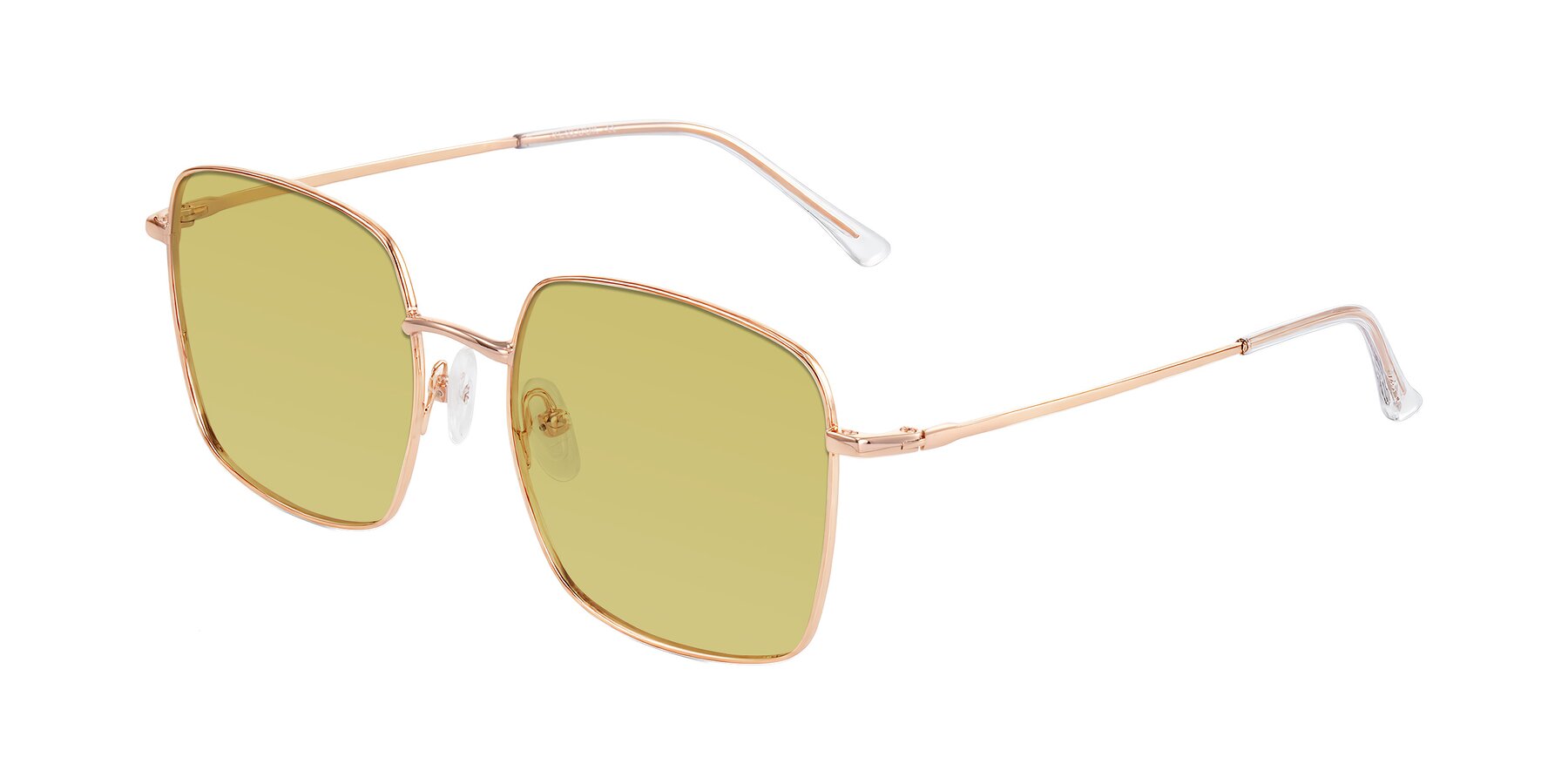 Angle of Billie in Rose Gold with Medium Champagne Tinted Lenses