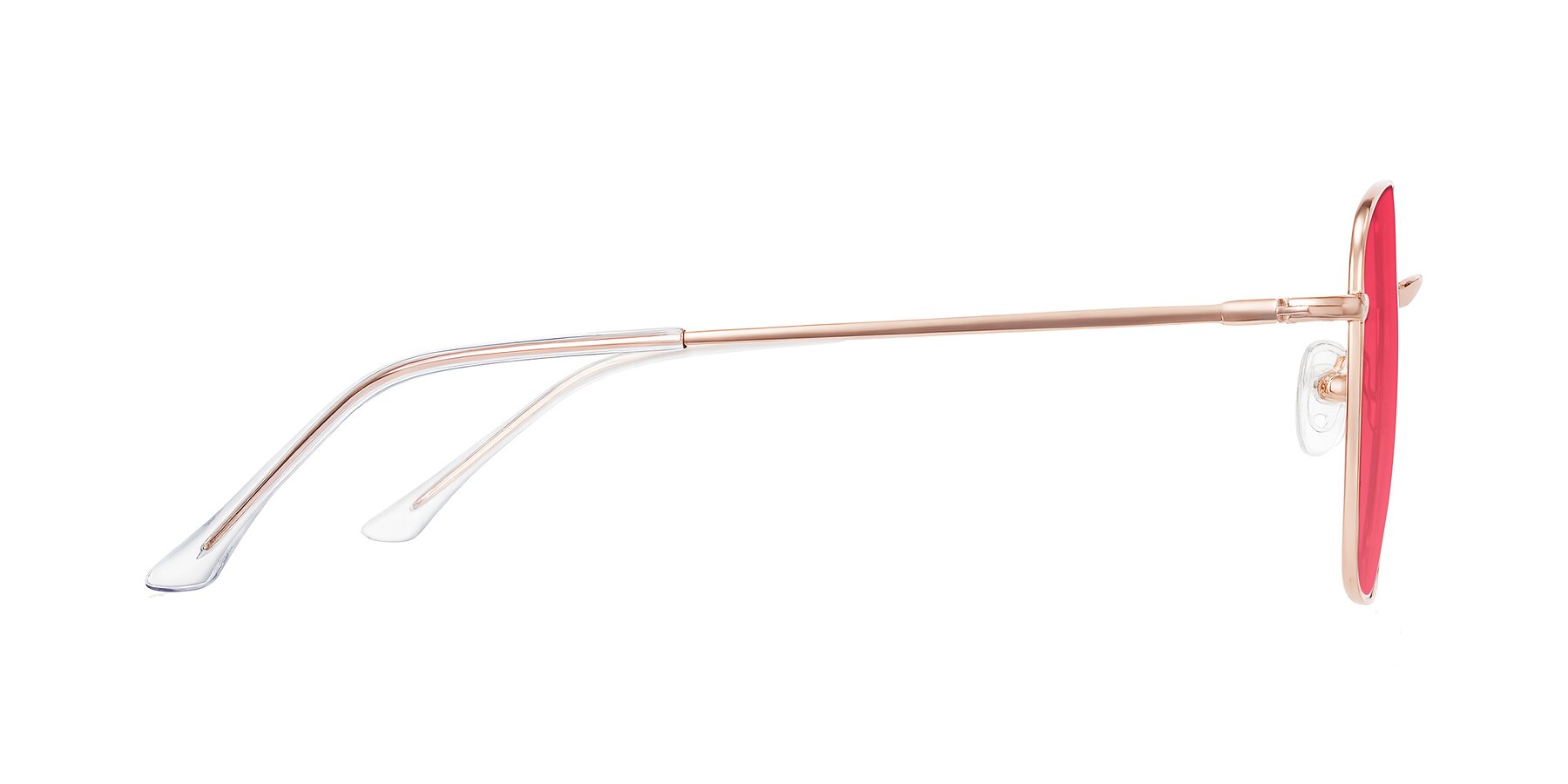 Side of Billie in Rose Gold with Red Tinted Lenses