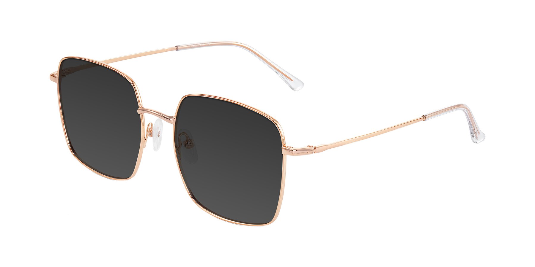 Angle of Billie in Rose Gold with Gray Tinted Lenses
