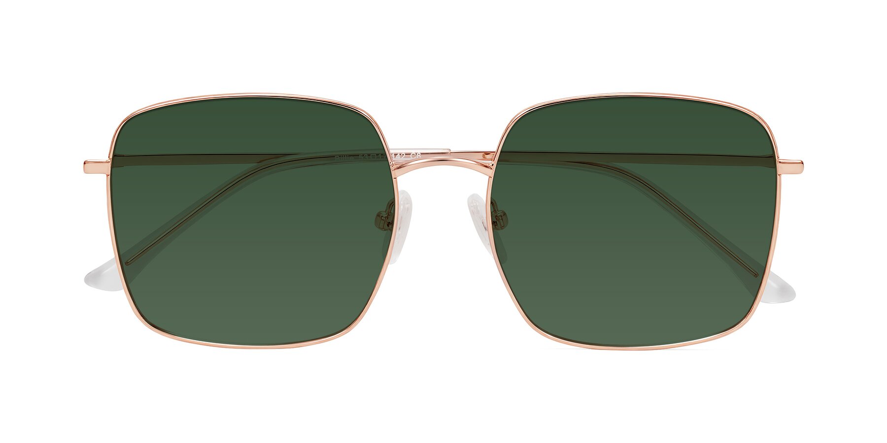 Folded Front of Billie in Rose Gold with Green Tinted Lenses