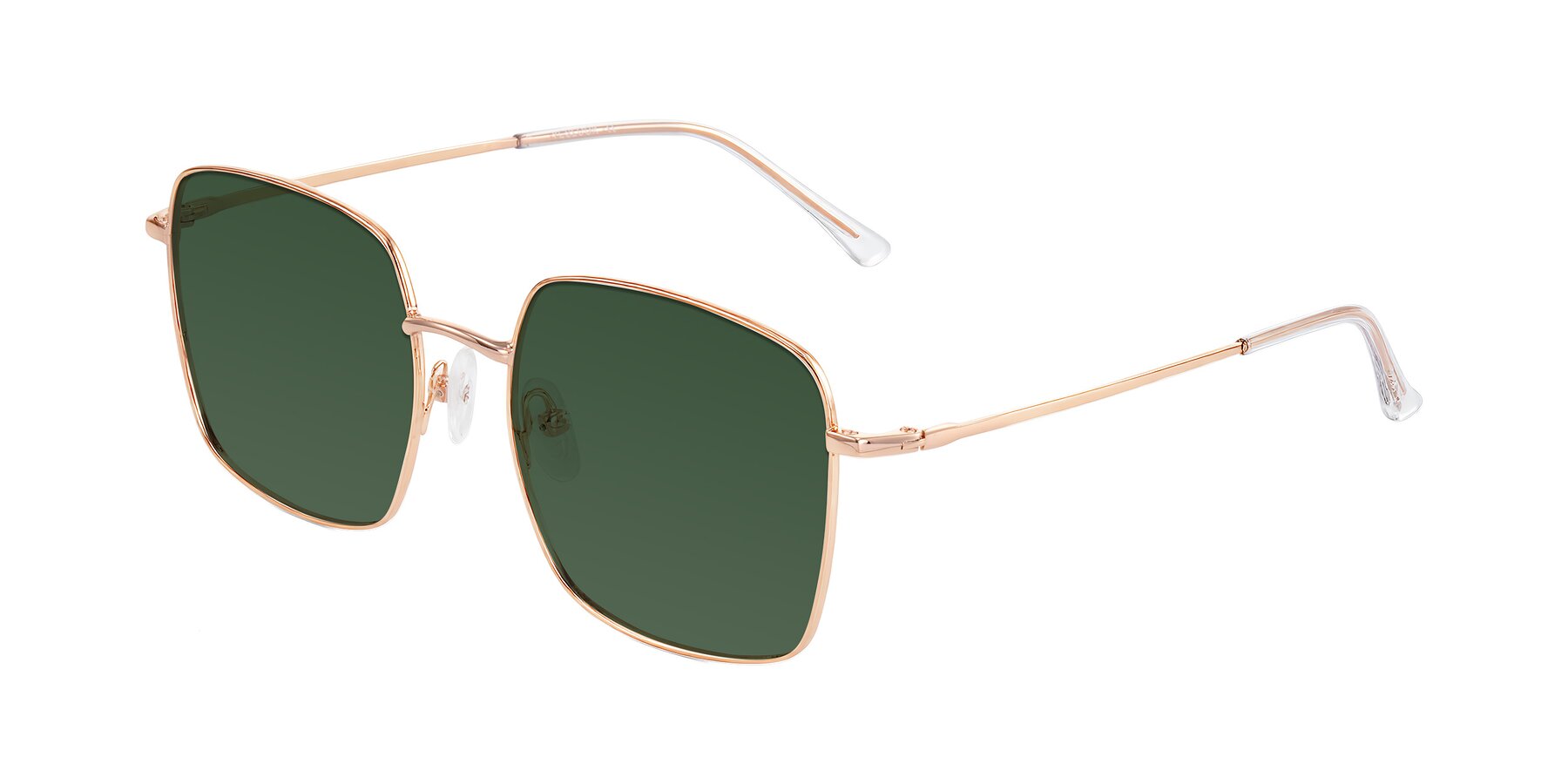 Angle of Billie in Rose Gold with Green Tinted Lenses