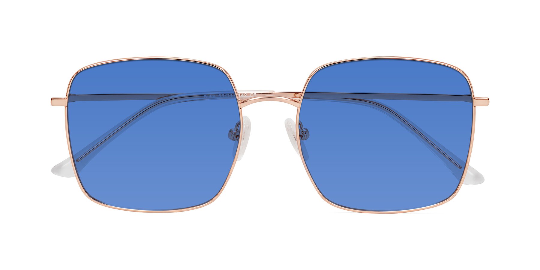 Folded Front of Billie in Rose Gold with Blue Tinted Lenses