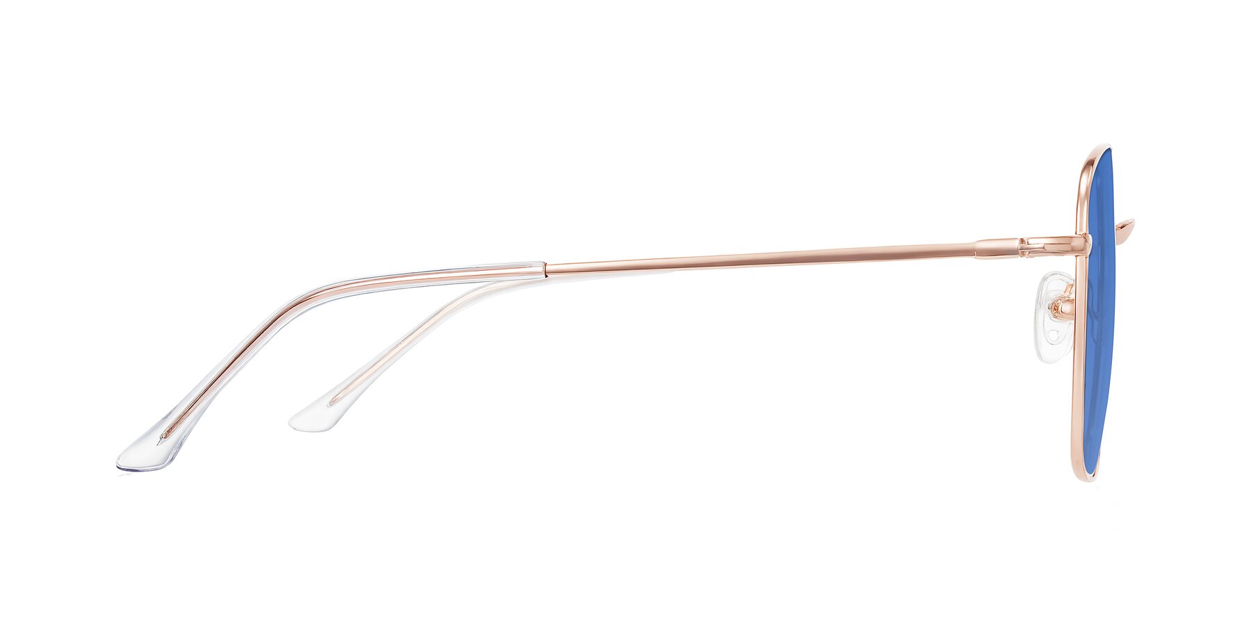 Side of Billie in Rose Gold with Blue Tinted Lenses