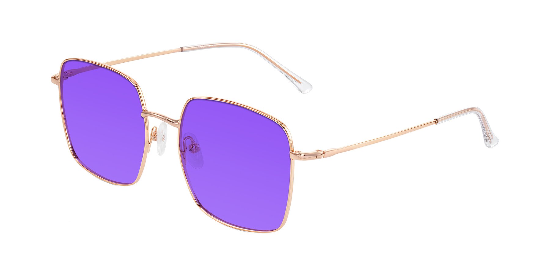 Angle of Billie in Rose Gold with Purple Tinted Lenses
