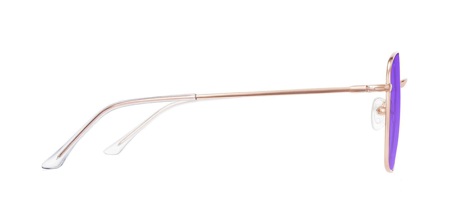 Side of Billie in Rose Gold with Purple Tinted Lenses