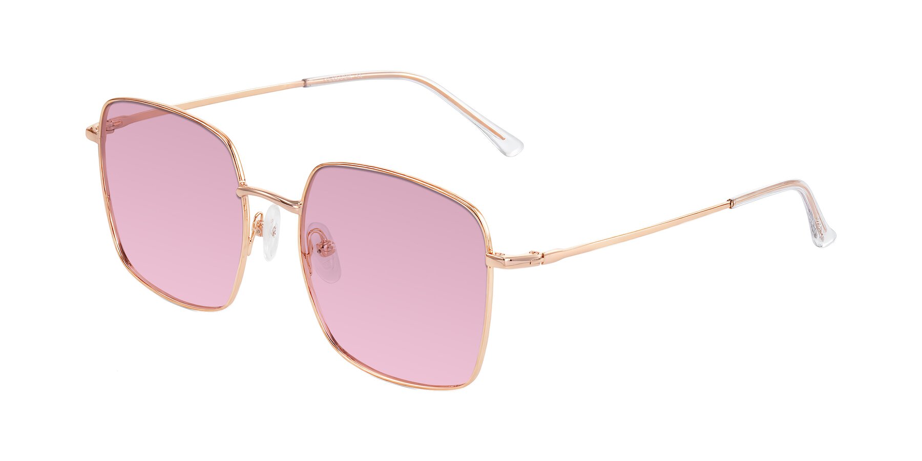 Angle of Billie in Rose Gold with Light Wine Tinted Lenses