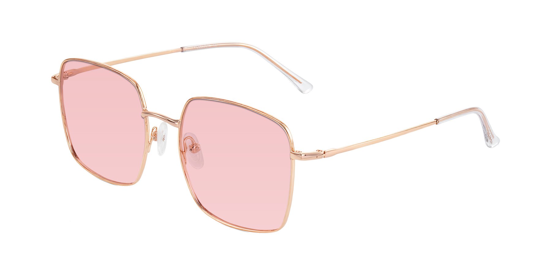 Angle of Billie in Rose Gold with Light Garnet Tinted Lenses