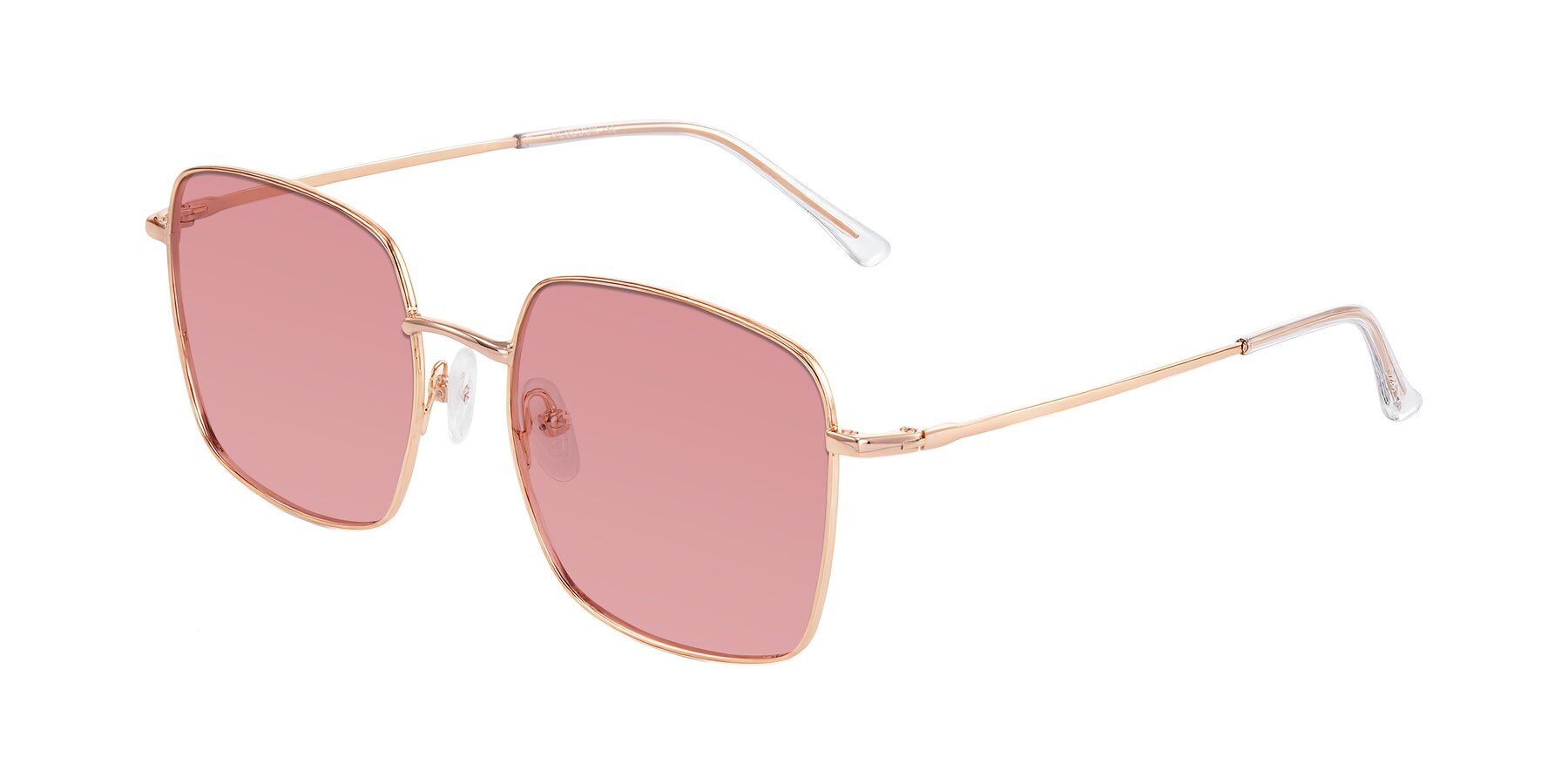 Angle of Billie in Rose Gold with Medium Garnet Tinted Lenses