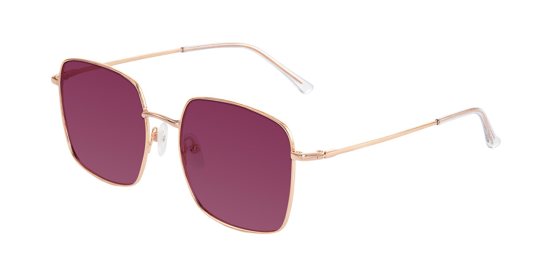 Angle of Billie in Rose Gold with Wine Tinted Lenses