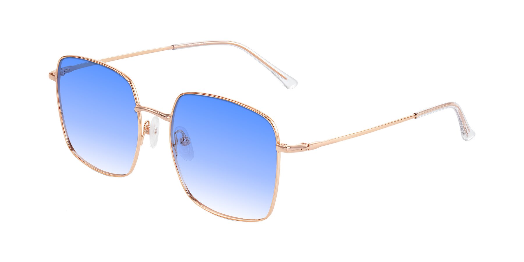 Angle of Billie in Rose Gold with Blue Gradient Lenses
