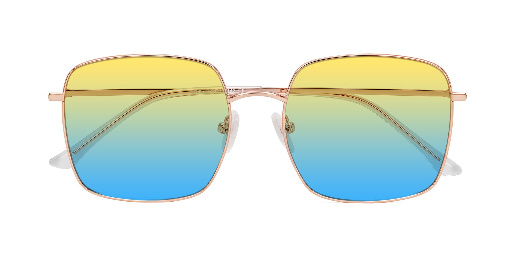 Folded Front of Billie in Rose Gold with Yellow / Blue Gradient Lenses