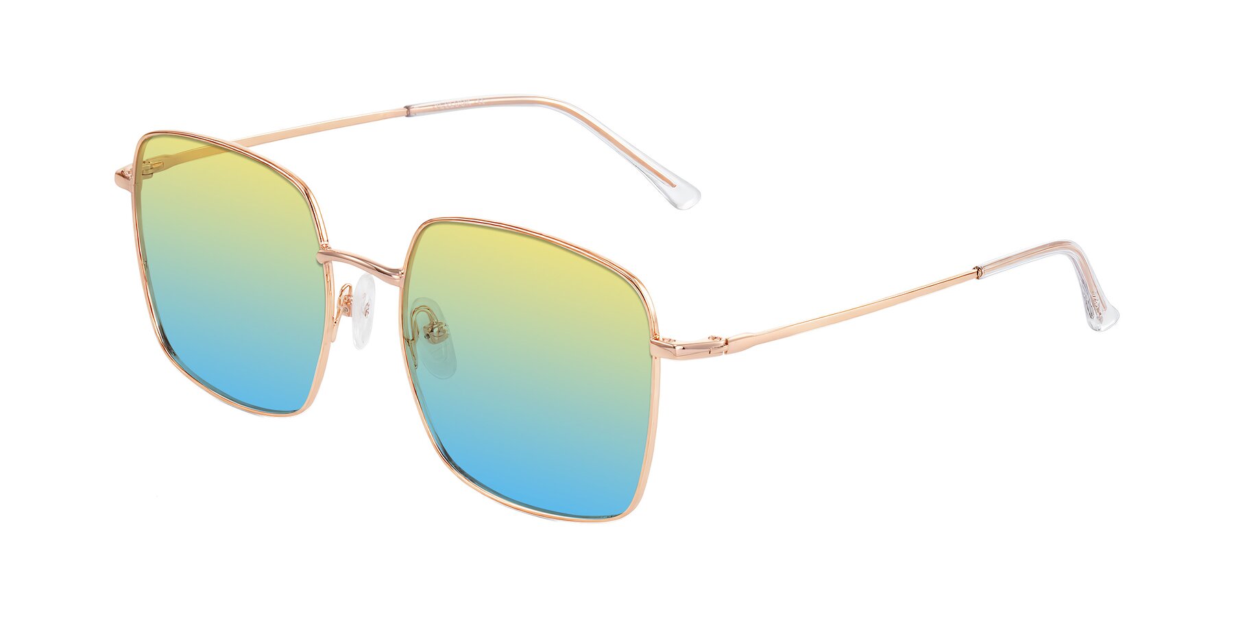 Angle of Billie in Rose Gold with Yellow / Blue Gradient Lenses