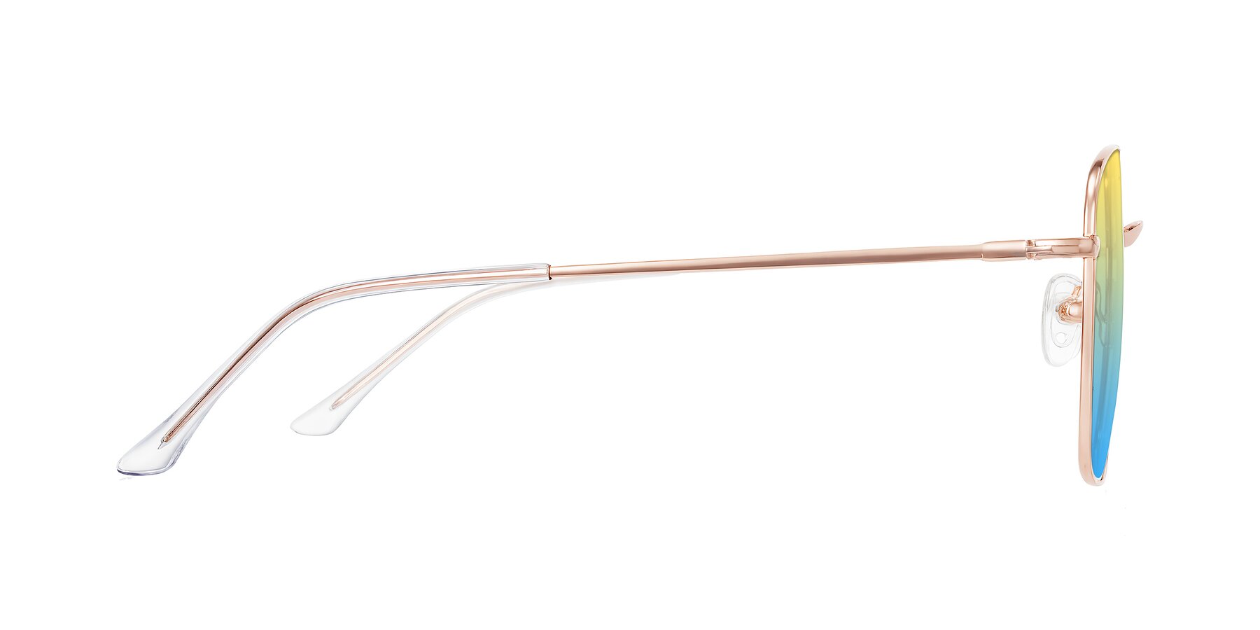Side of Billie in Rose Gold with Yellow / Blue Gradient Lenses
