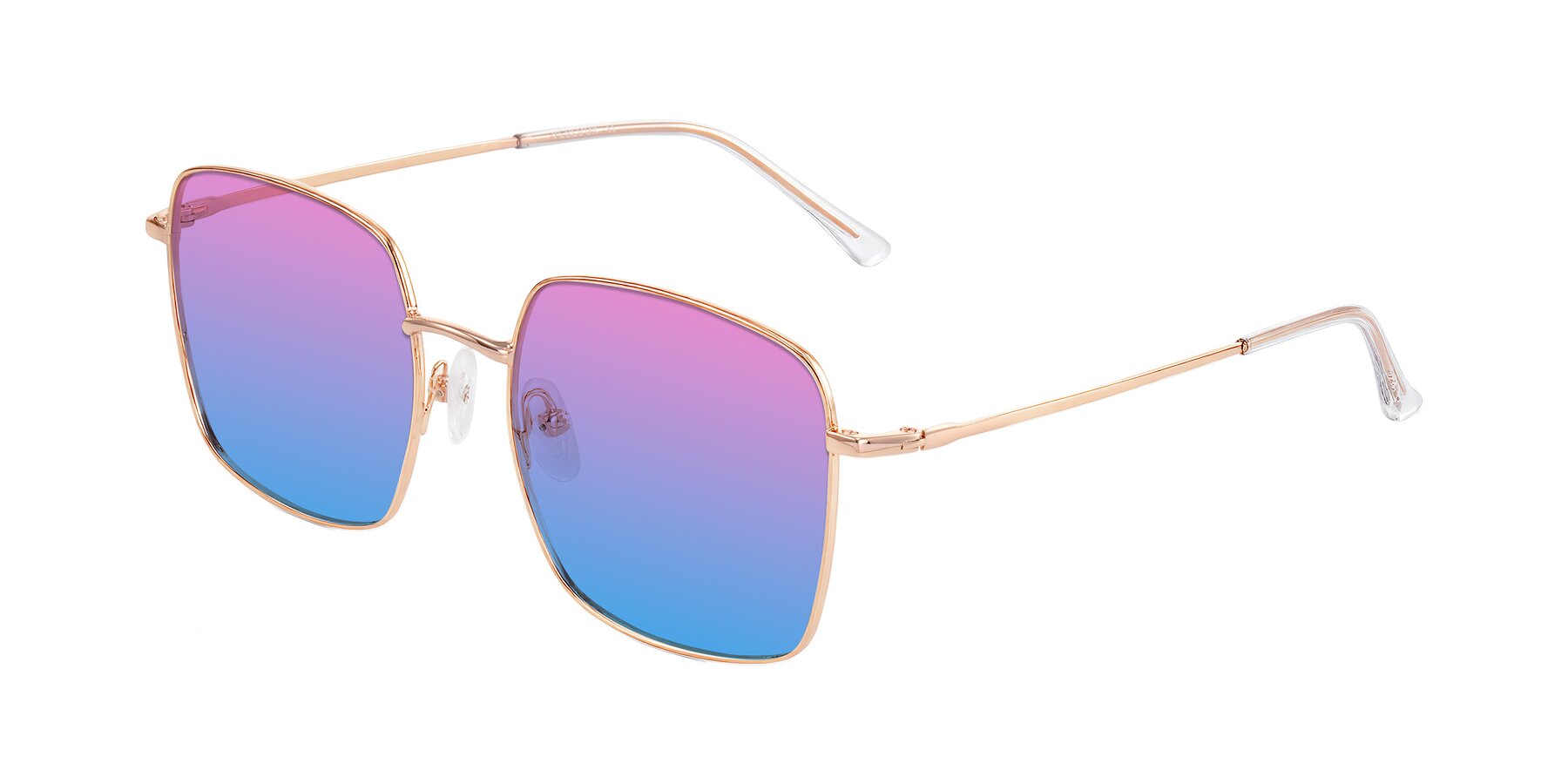 Angle of Billie in Rose Gold with Pink / Blue Gradient Lenses