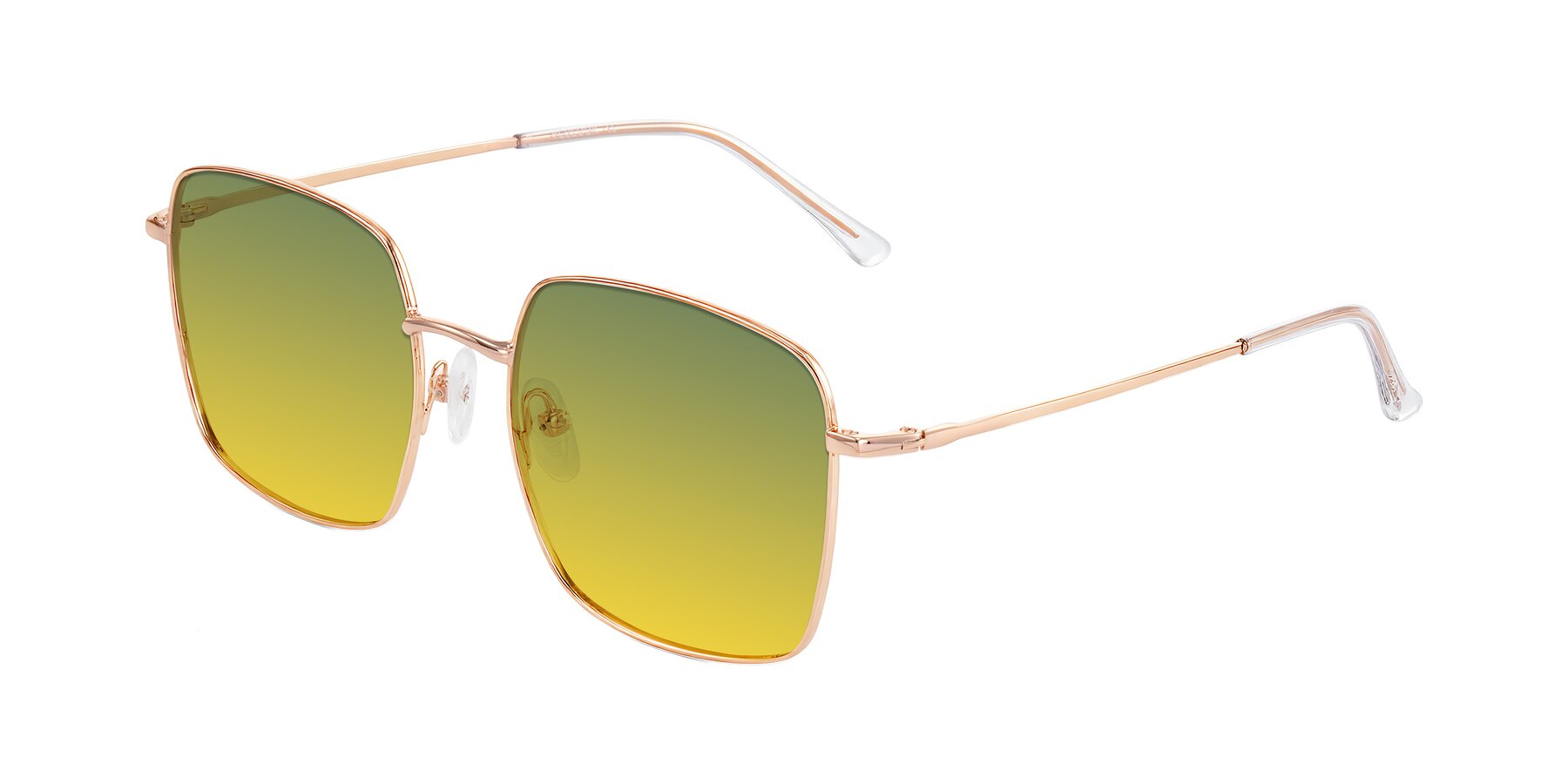 Angle of Billie in Rose Gold with Green / Yellow Gradient Lenses