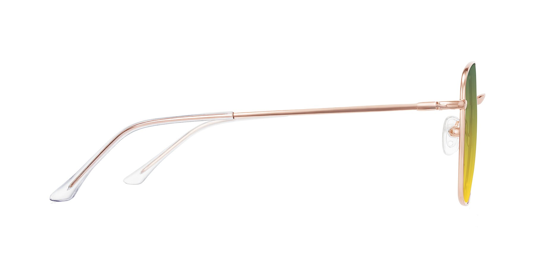 Side of Billie in Rose Gold with Green / Yellow Gradient Lenses