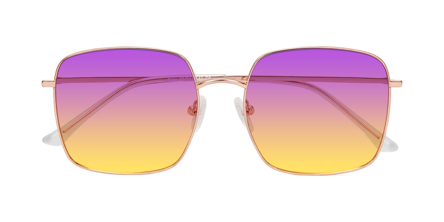 Folded Front of Billie in Rose Gold with Purple / Yellow Gradient Lenses