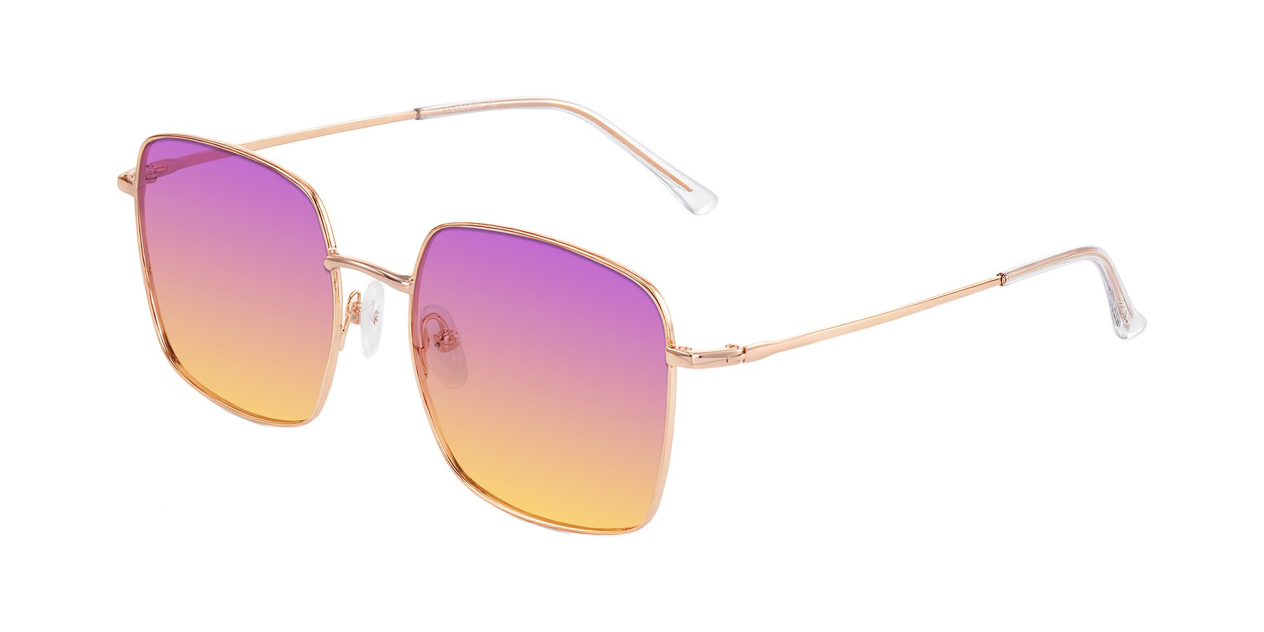 Angle of Billie in Rose Gold with Purple / Yellow Gradient Lenses