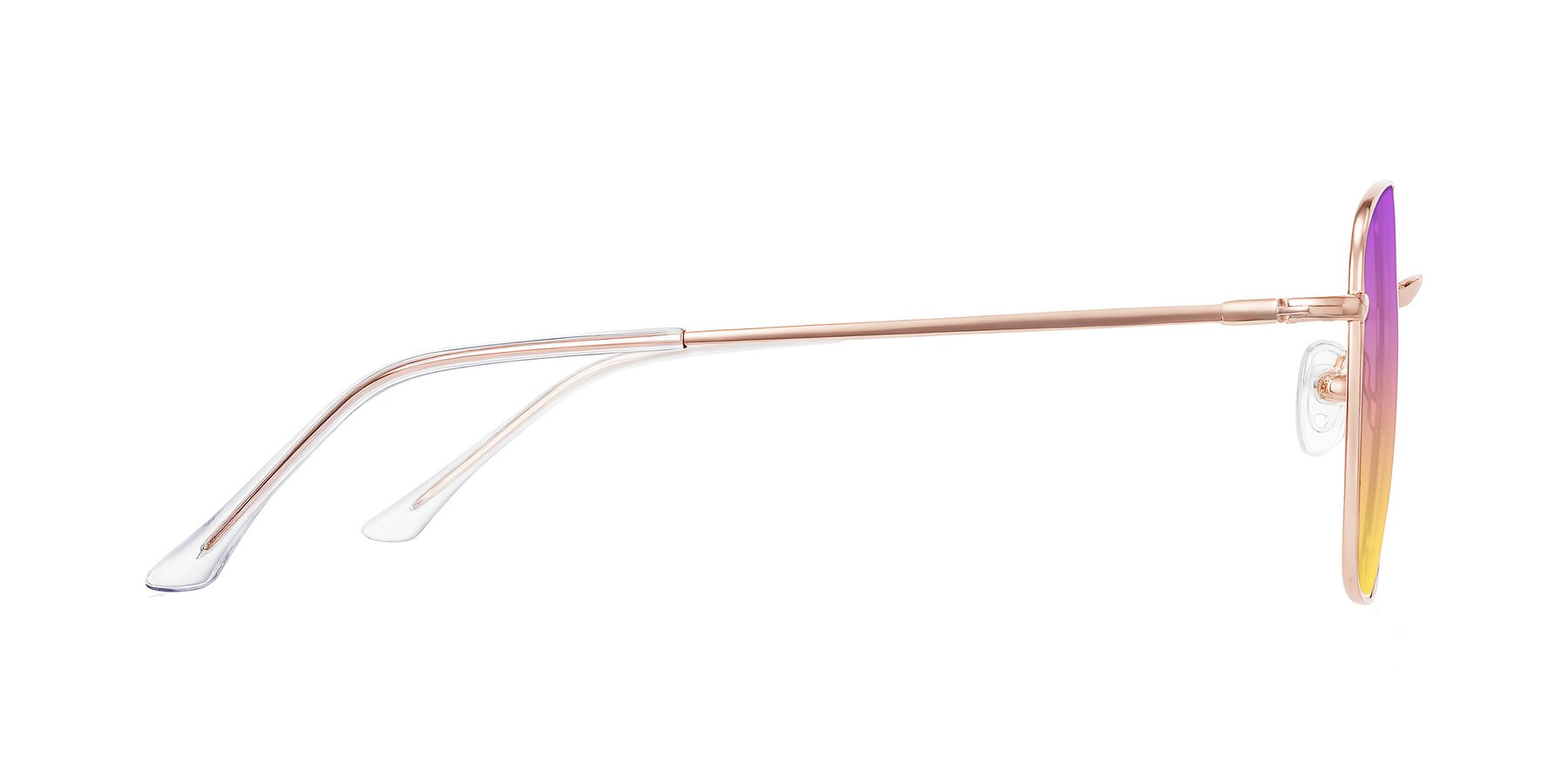 Side of Billie in Rose Gold with Purple / Yellow Gradient Lenses