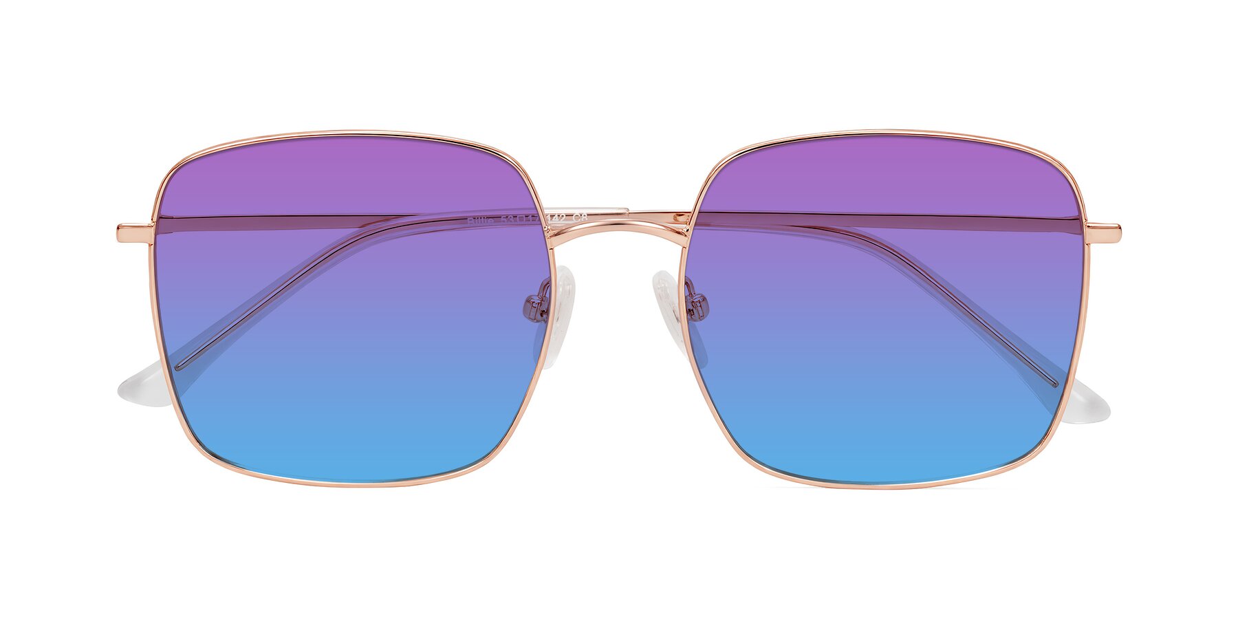 Folded Front of Billie in Rose Gold with Purple / Blue Gradient Lenses
