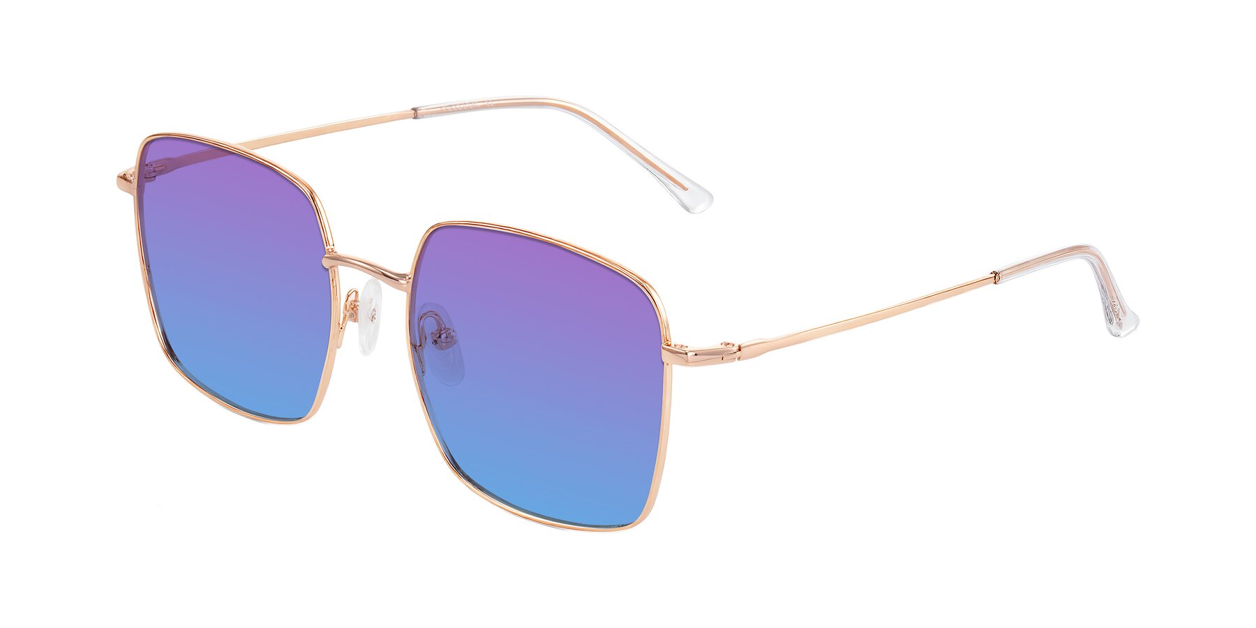 Angle of Billie in Rose Gold with Purple / Blue Gradient Lenses