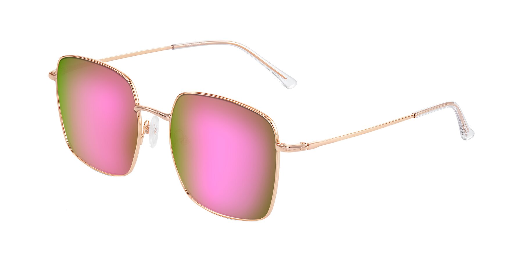 Angle of Billie in Rose Gold with Pink Mirrored Lenses