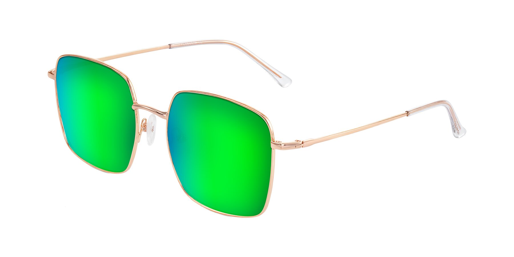 Angle of Billie in Rose Gold with Green Mirrored Lenses