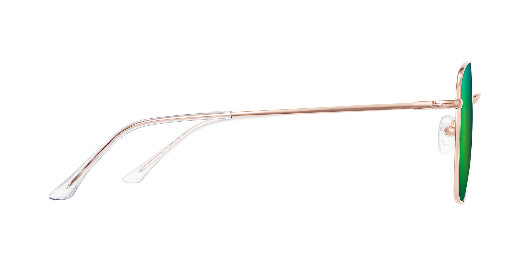 Side of Billie in Rose Gold with Green Mirrored Lenses