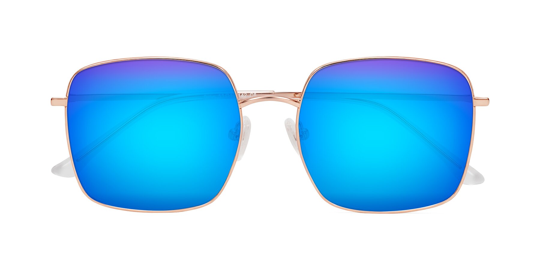 Folded Front of Billie in Rose Gold with Blue Mirrored Lenses