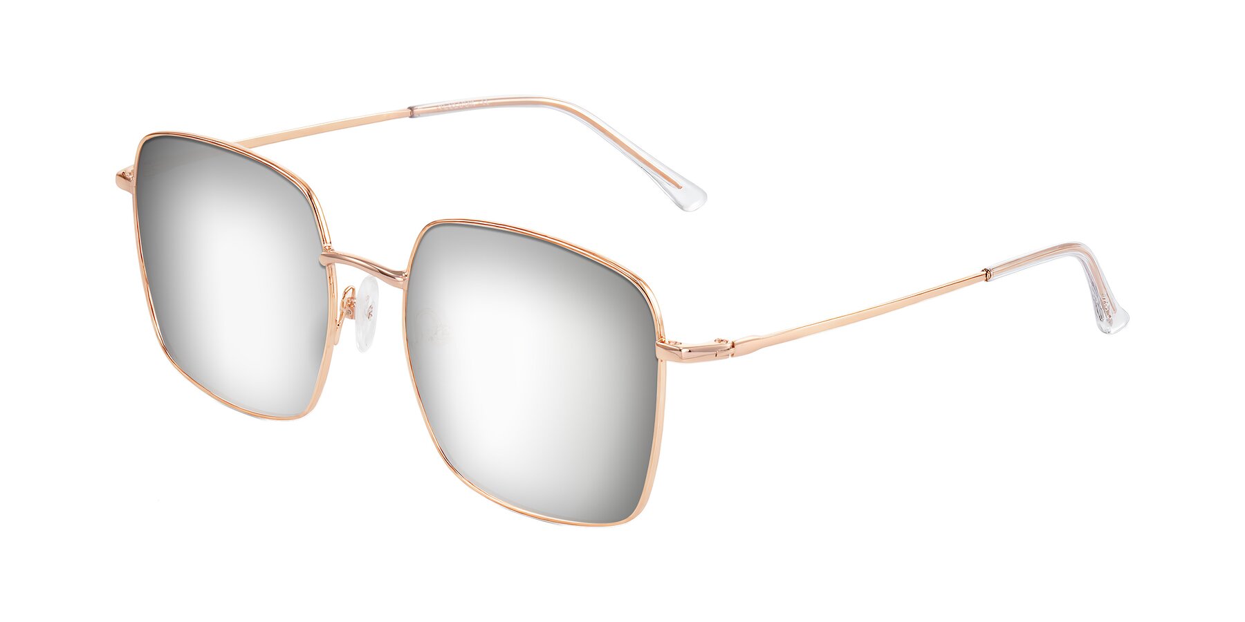 Angle of Billie in Rose Gold with Silver Mirrored Lenses