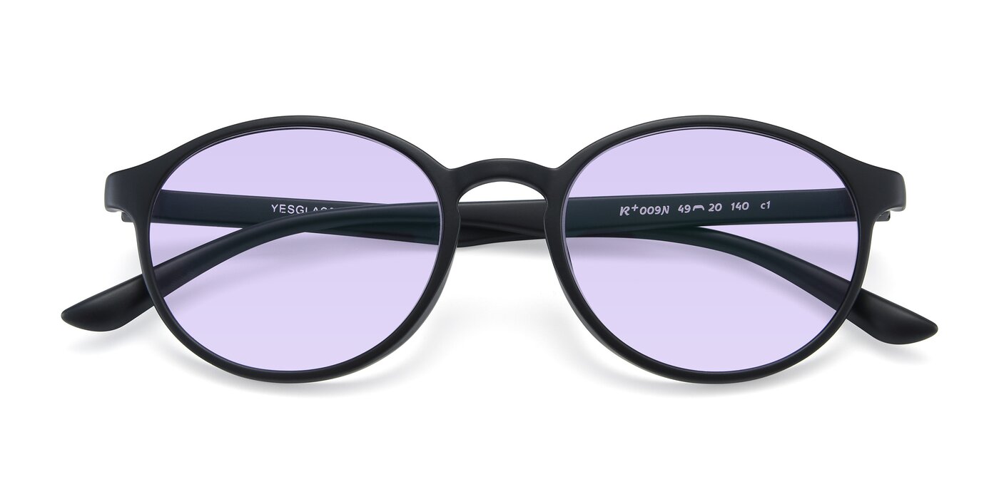 Matte Black Narrow Retro-Vintage Round Tinted Sunglasses with Light