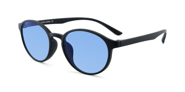 Matte Black Narrow Retro-Vintage Round Tinted Sunglasses with Medium