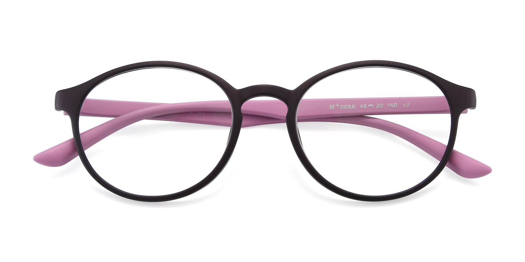 View of R+009N in Matte Coffee-Pink with Clear Reading Eyeglass Lenses