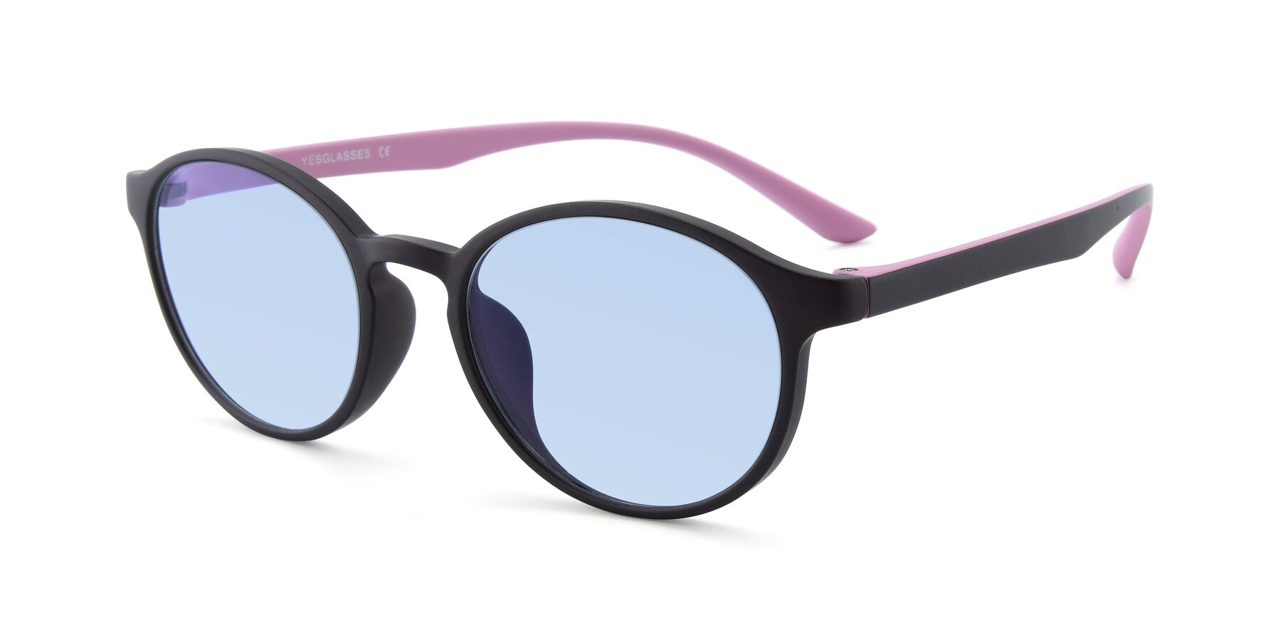 Angle of R+009N in Matte Coffee-Pink with Light Blue Tinted Lenses