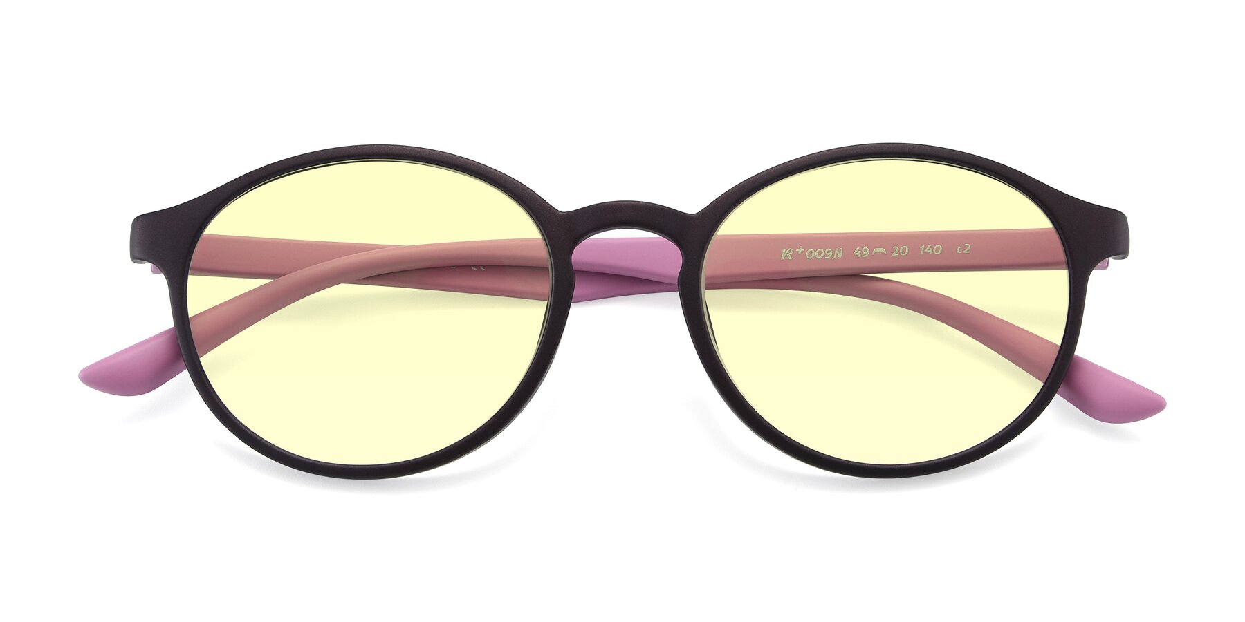 Folded Front of R+009N in Matte Coffee-Pink with Light Yellow Tinted Lenses