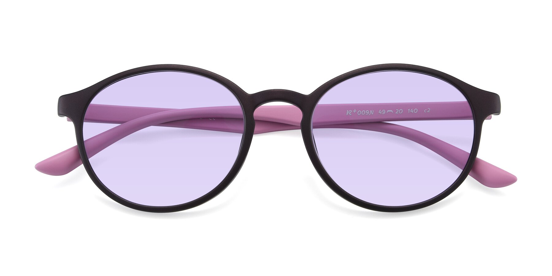 Folded Front of R+009N in Matte Coffee-Pink with Light Purple Tinted Lenses