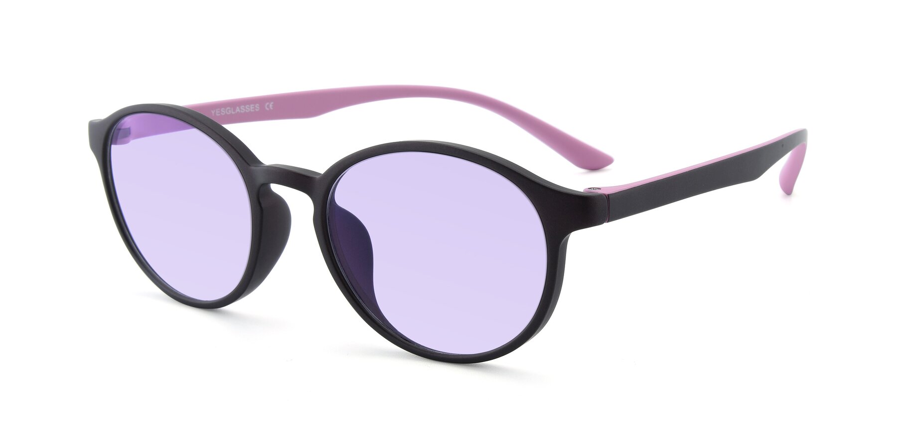 Angle of R+009N in Matte Coffee-Pink with Light Purple Tinted Lenses