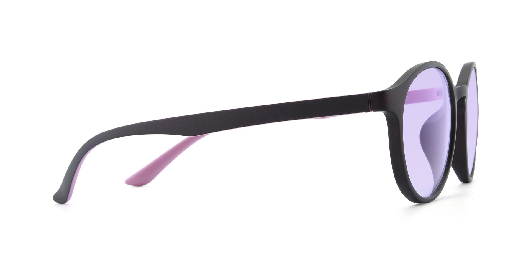 Side of R+009N in Matte Coffee-Pink with Light Purple Tinted Lenses