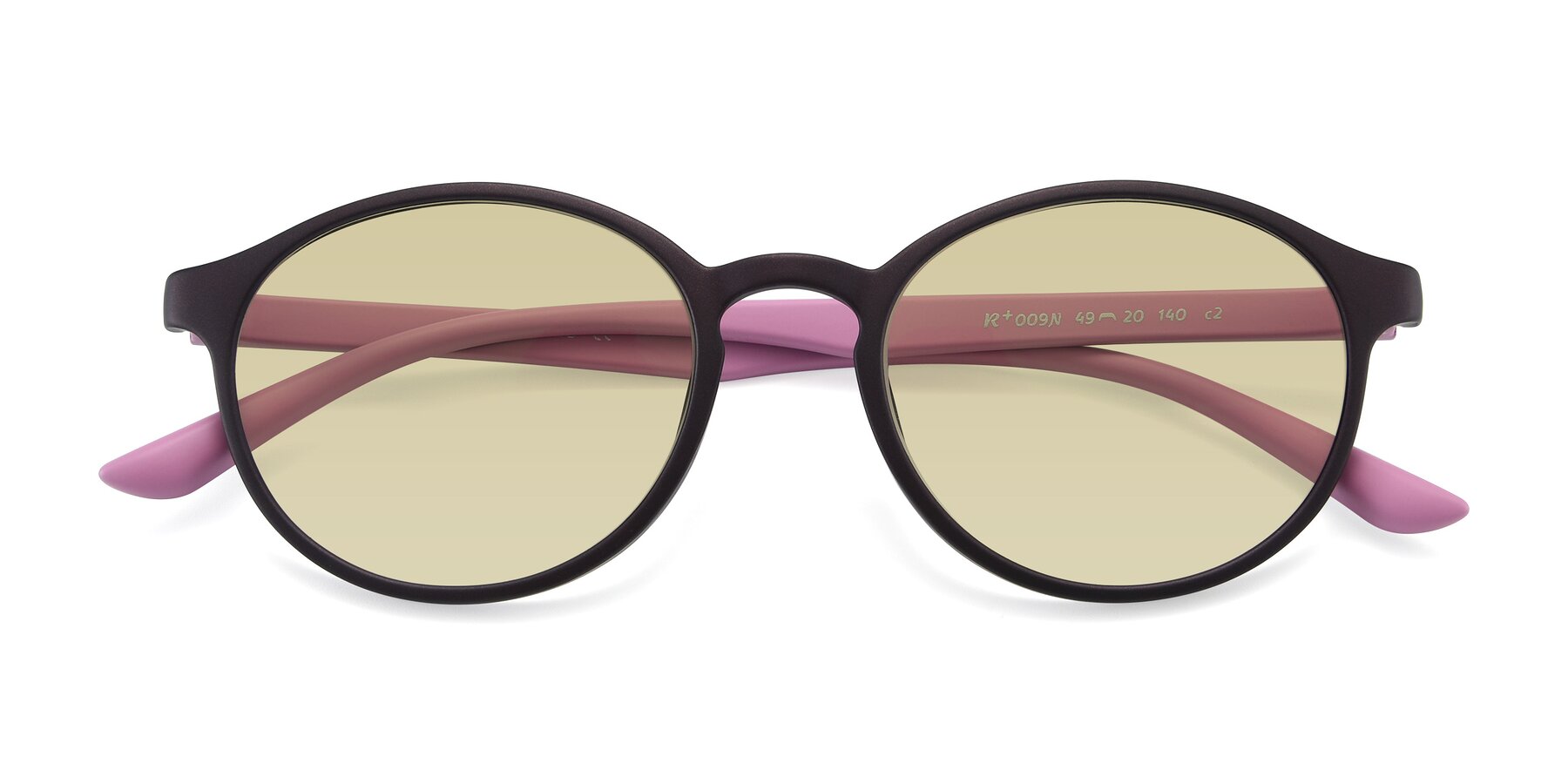 Folded Front of R+009N in Matte Coffee-Pink with Light Champagne Tinted Lenses