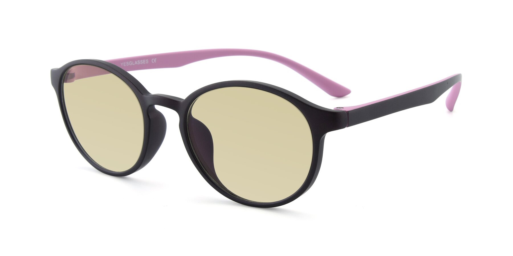 Angle of R+009N in Matte Coffee-Pink with Light Champagne Tinted Lenses